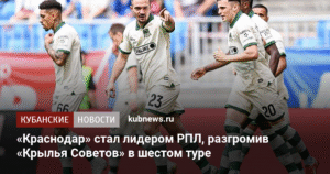 «Краснодар» разгромил «Крылья Советов» и вышел в лидеры РПЛ