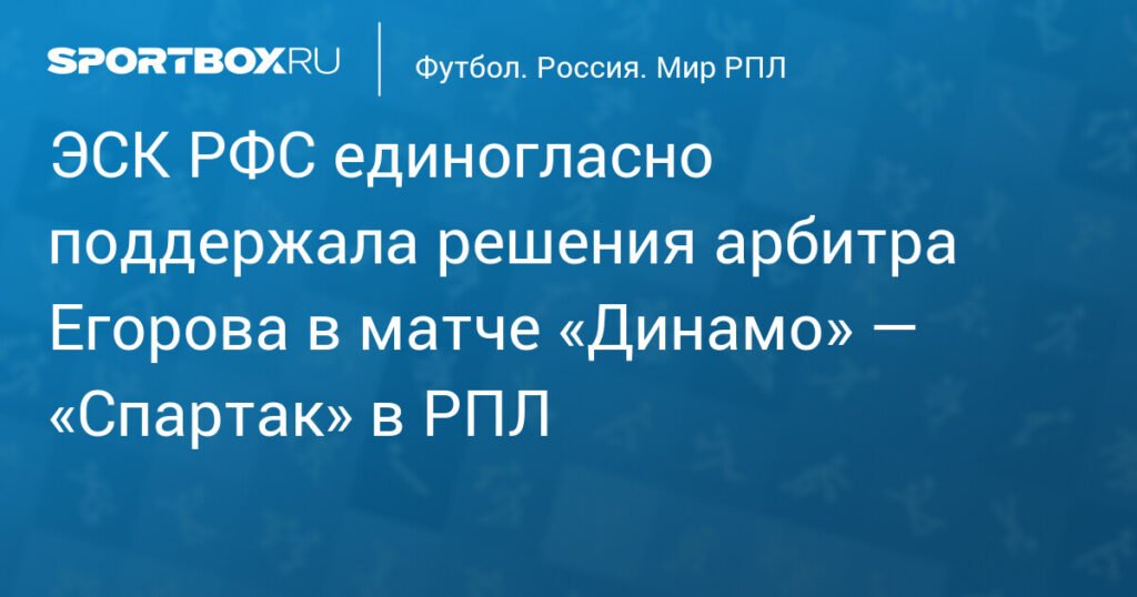 ЭСК РФС поддержала решения арбитра Егорова в матче «Динамо» — «Спартак»