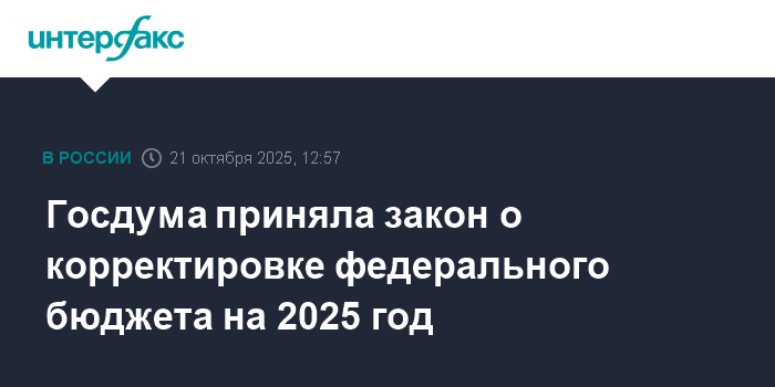 Госдума приняла закон о корректировке бюджета РФ на 2025 год