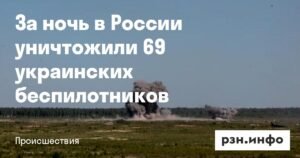 В России за ночь уничтожено 69 украинских беспилотников