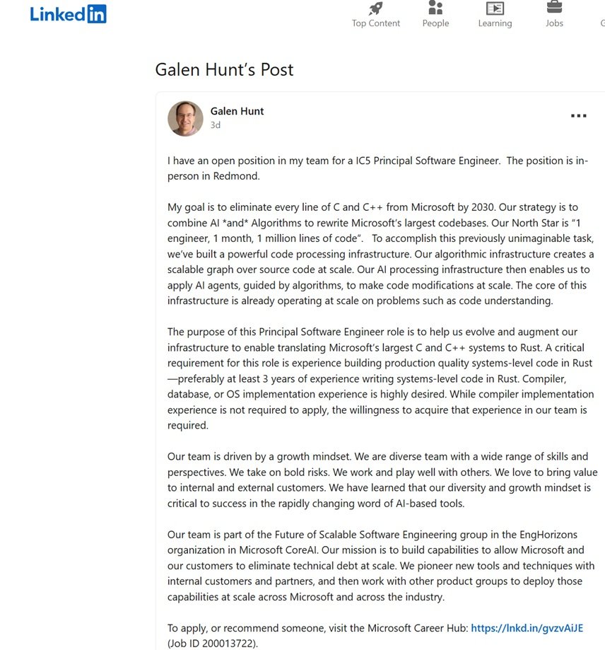 Microsoft опровергла планы по переписыванию Windows 11 на Rust с помощью ИИ