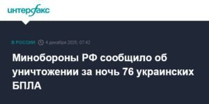 Минобороны РФ: 76 украинских БПЛА уничтожены за ночь