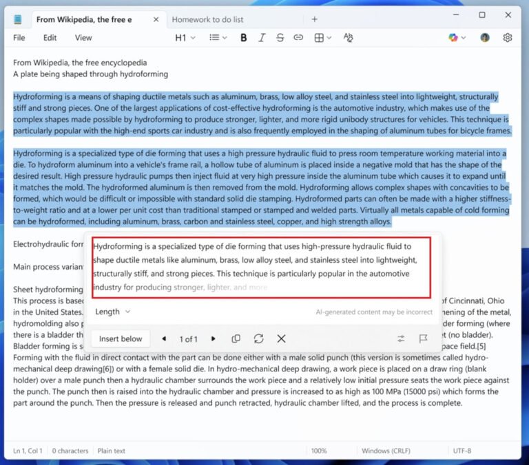 В Windows 11 ИИ в «Блокноте» теперь показывает процесс набора текста