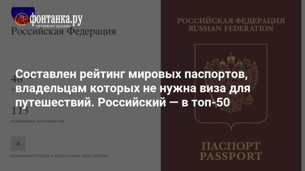 Российский паспорт в топ-50: рейтинг паспортов для безвизовых путешествий
