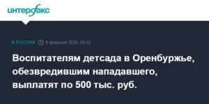 В Оренбуржье воспитателям детсада выплатят по 500 тыс. руб. за обезвреживание нападавшего
