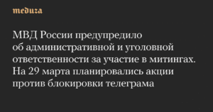 МВД России предупредило об ответственности за участие в несогласованных митингах